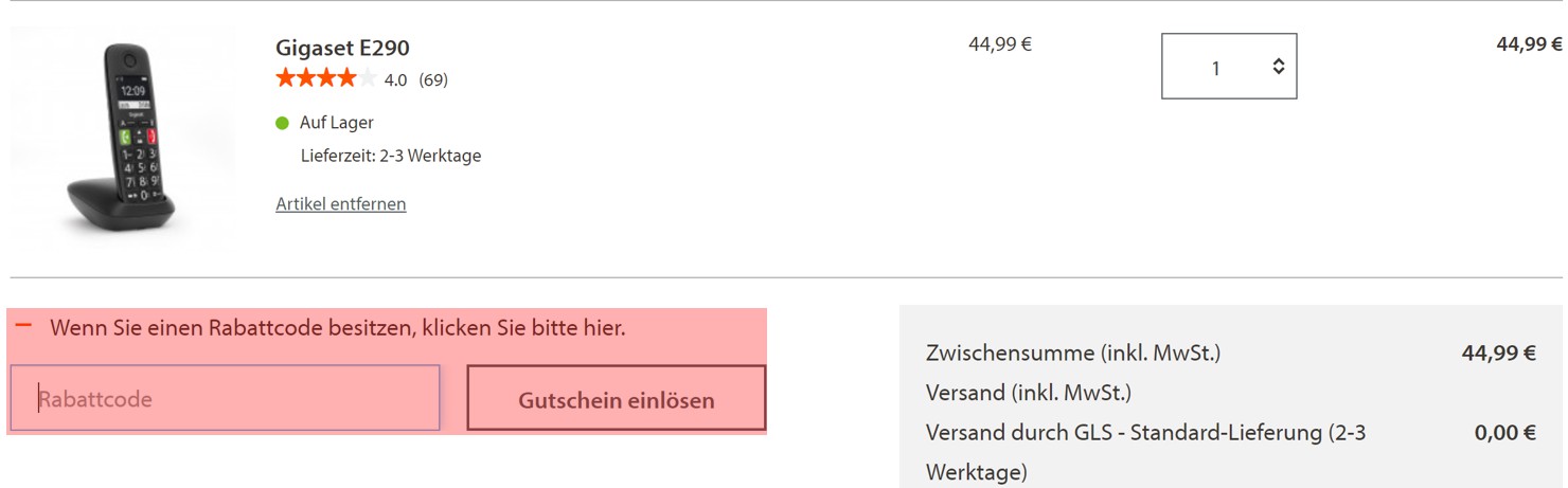 wie ist ein Gigaset Gutscheincode einzulösen