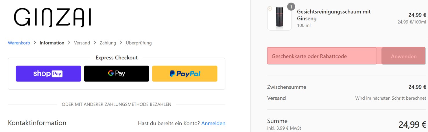 wie ist ein Ginzai Gutscheincode einzulösen
