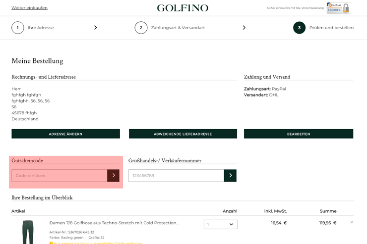 wie ist ein Golfino Gutscheincode einzulösen