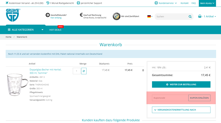 wie ist ein Graewe Shop  Gutscheincode einzulösen