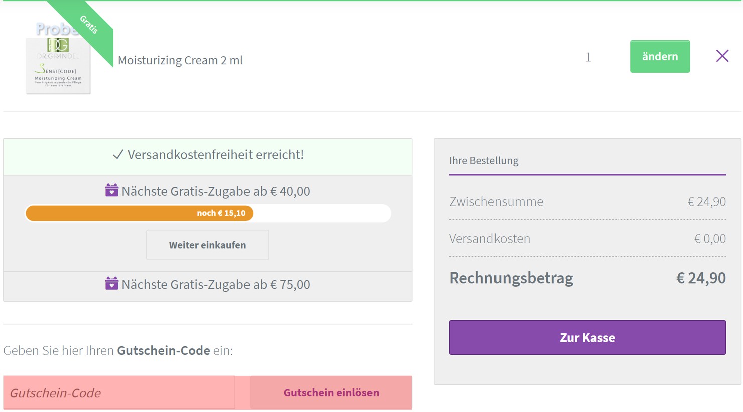 wie ist ein Dr. Grandel Gutscheincode einzulösen