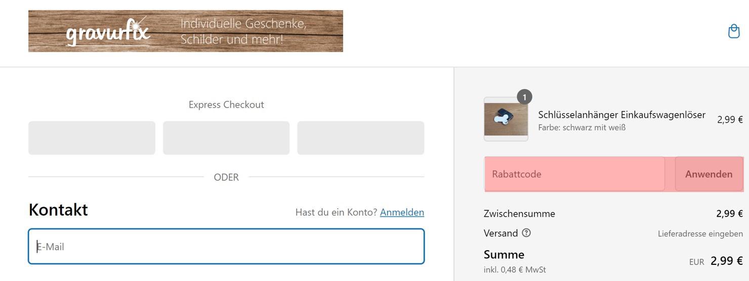 wie ist ein gravurfix Gutscheincode einzulösen