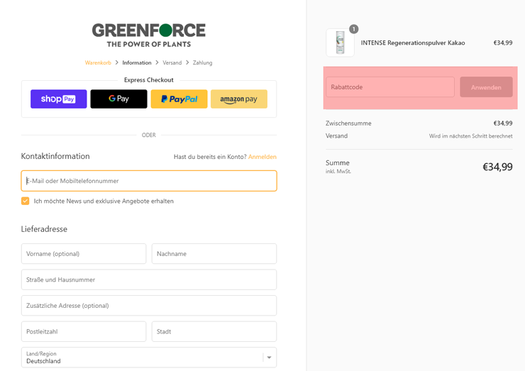 wie ist ein Greenforce Gutscheincode einzulösen