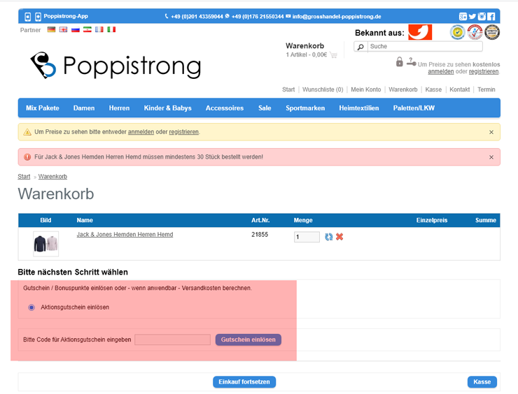 wie ist ein Grosshandel Poppistrong Gutscheincode einzulösen