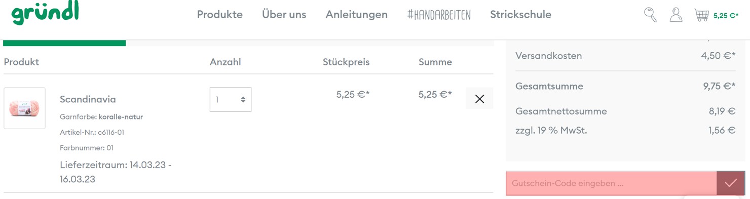 wie ist ein Gründl Wolle Gutscheincode einzulösen