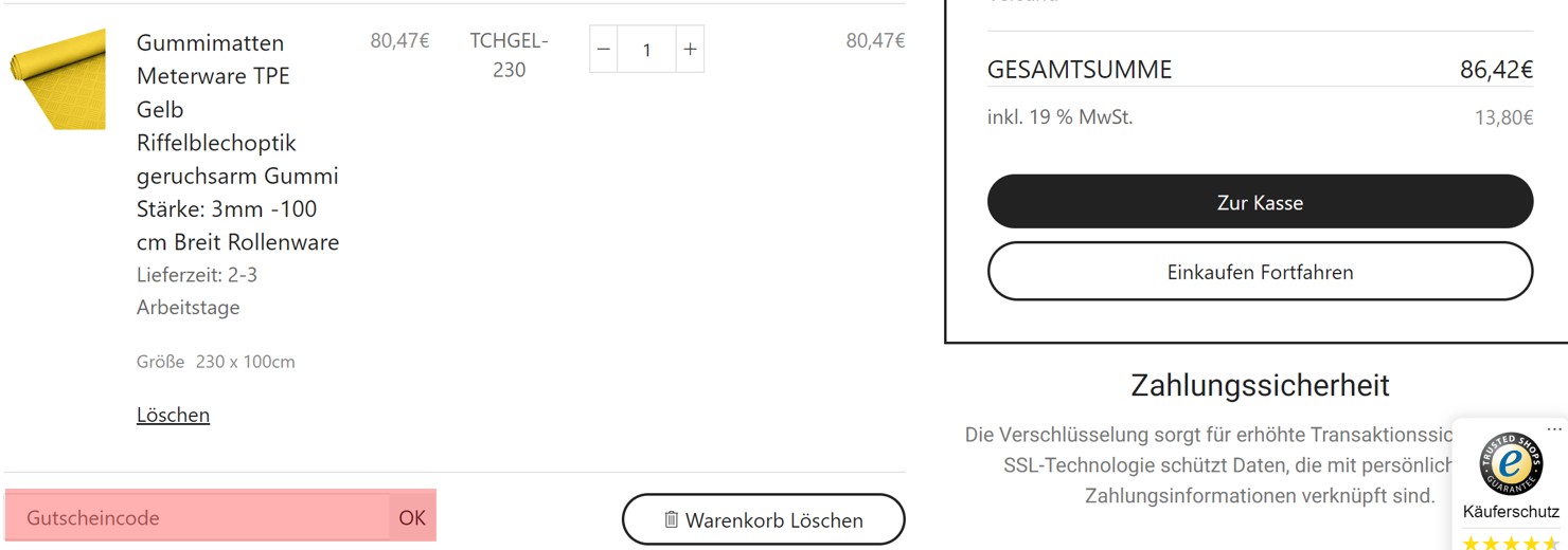 wie ist ein Gummimatte.Online Gutscheincode einzulösen