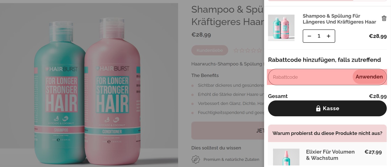 wie ist ein Hairburst Gutscheincode einzulösen