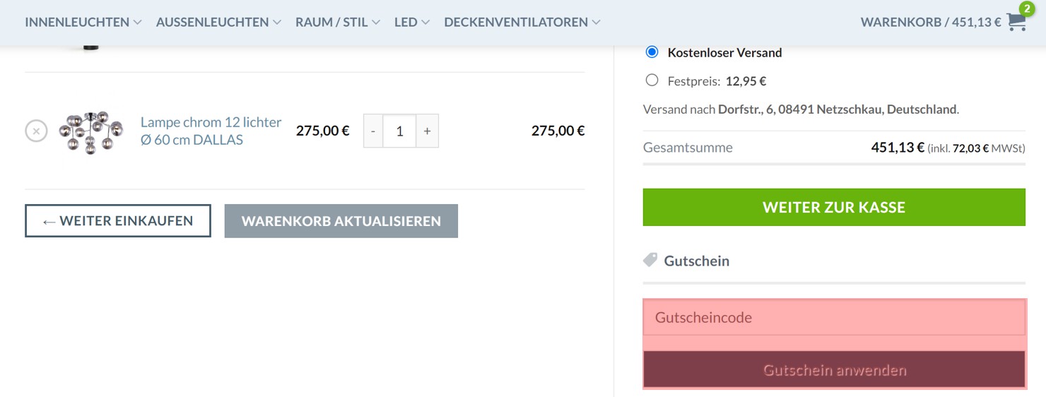 wie ist ein Haus der Lampen Gutscheincode einzulösen