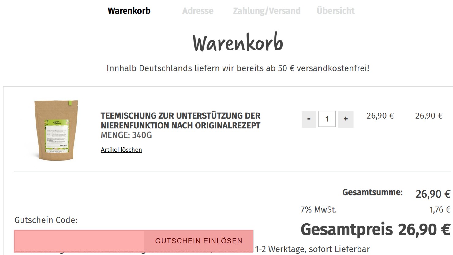 wie ist ein Herbis Natura Gutscheincode einzulösen