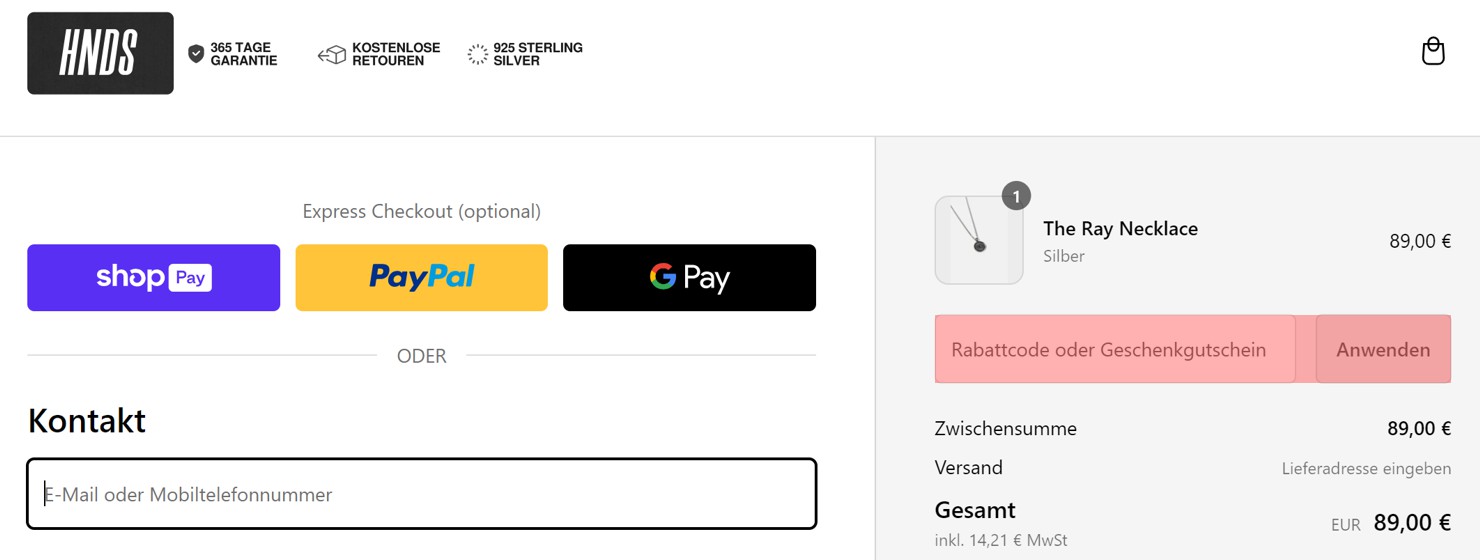 wie ist ein HNDS Jewelry Gutscheincode einzulösen