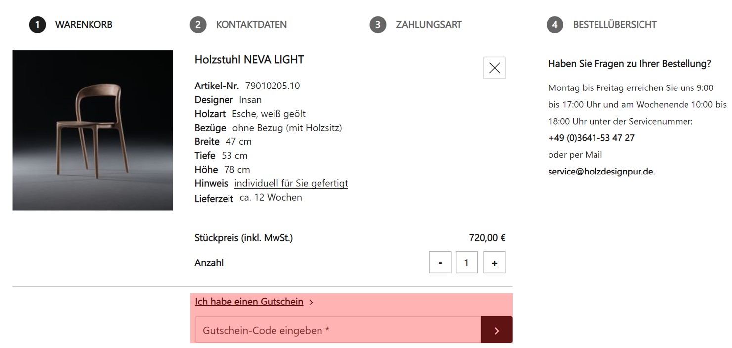 wie ist ein HolzDesignPur Gutscheincode einzulösen