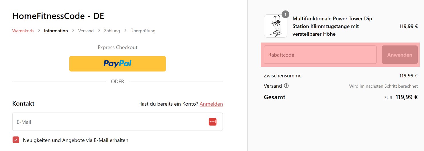 wie ist ein HomeFitnessCode Gutscheincode einzulösen