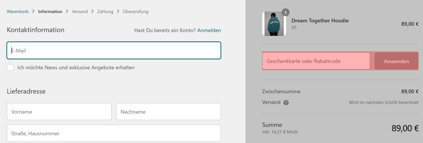 wie ist ein Hoodie Collab Gutscheincode einzulösen