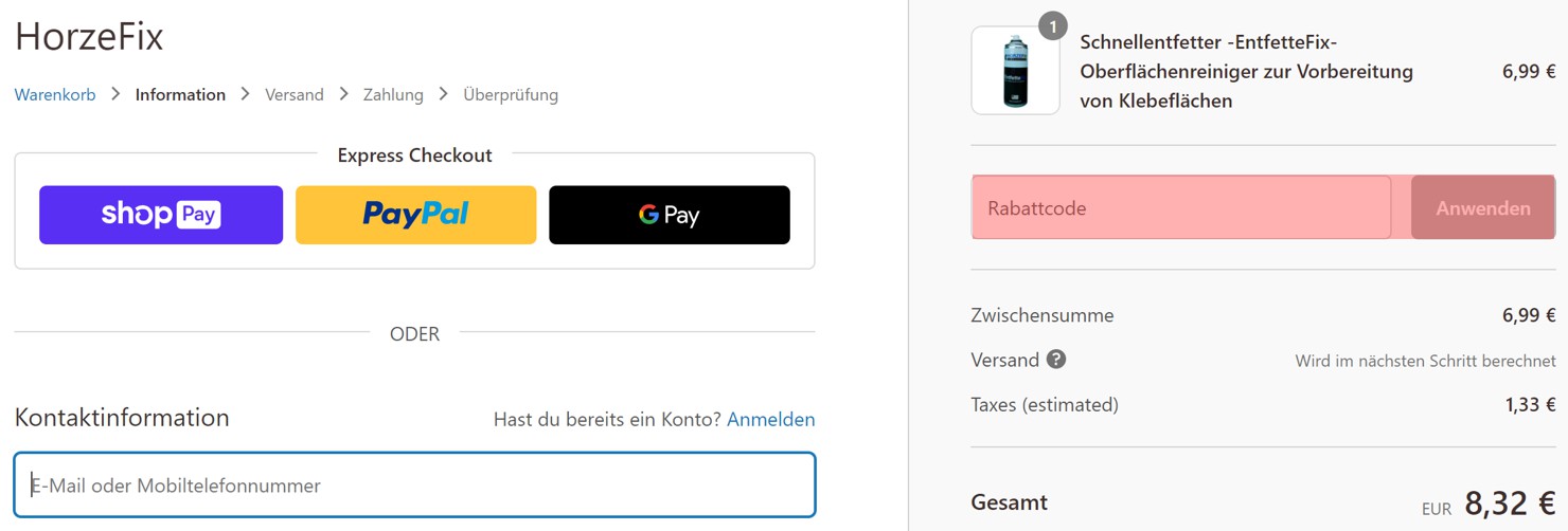 wie ist ein Horzefix Gutscheincode einzulösen