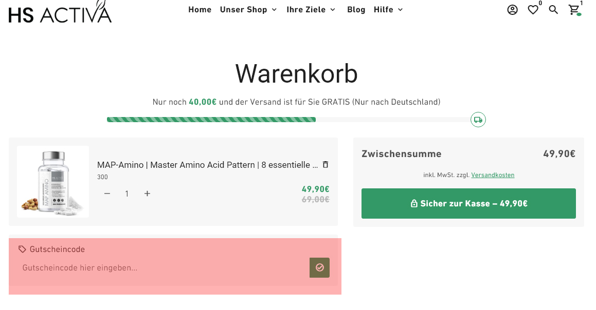 wie ist ein HS Activa Gutscheincode einzulösen