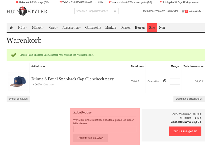 wie ist ein Hut Styler Gutscheincode einzulösen