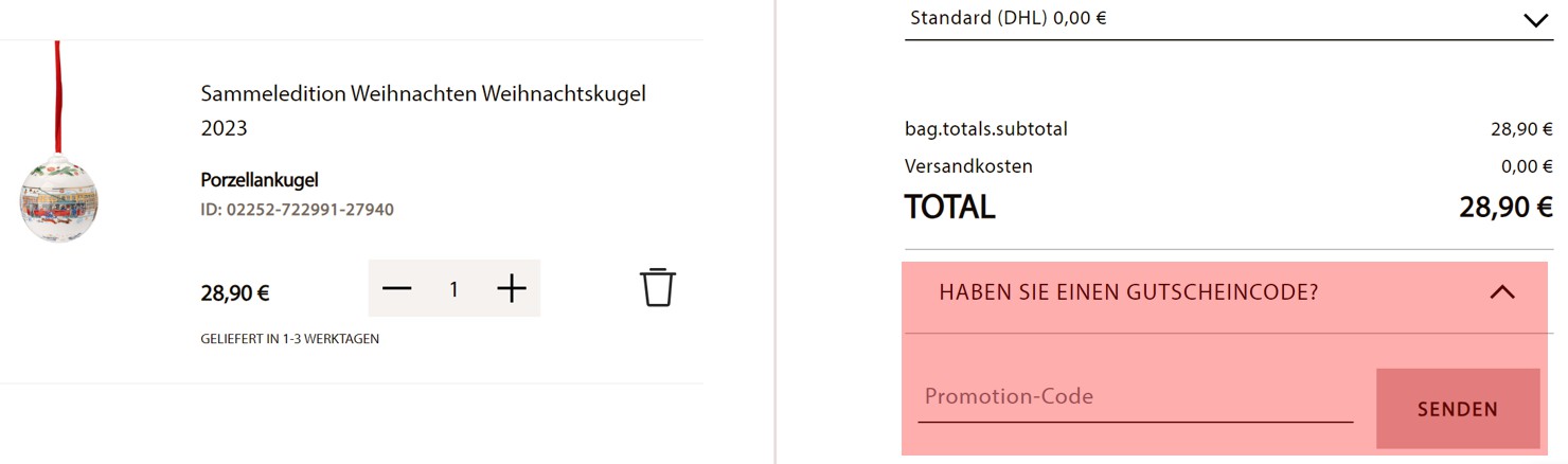 wie ist ein Hutschenreuther Gutscheincode einzulösen