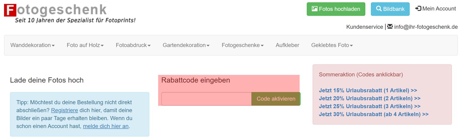 wie ist ein Fotogeschenk Gutscheincode einzulösen