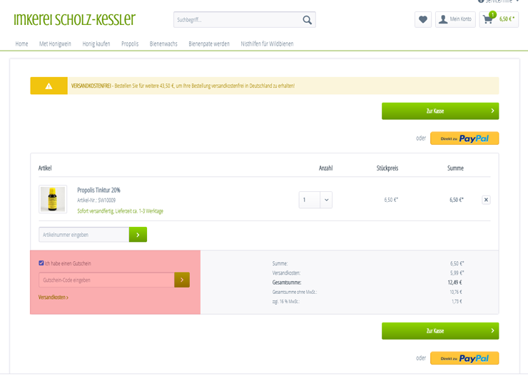 wie ist ein Imkerei Scholz-Kessler Gutscheincode einzulösen