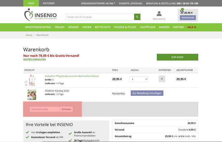 wie ist ein Insenio Gutscheincode einzulösen