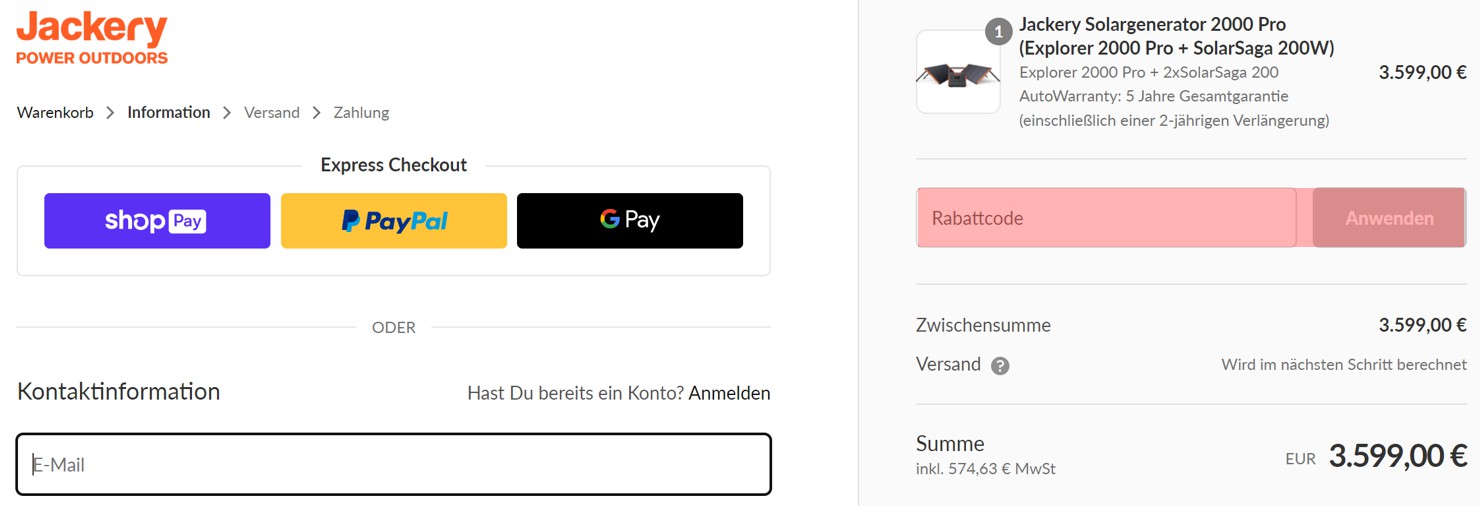 wie ist ein Jackery Gutscheincode einzulösen