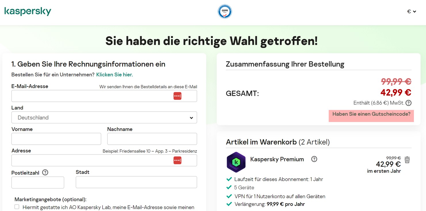 wie ist ein Kaspersky Gutscheincode einzulösen