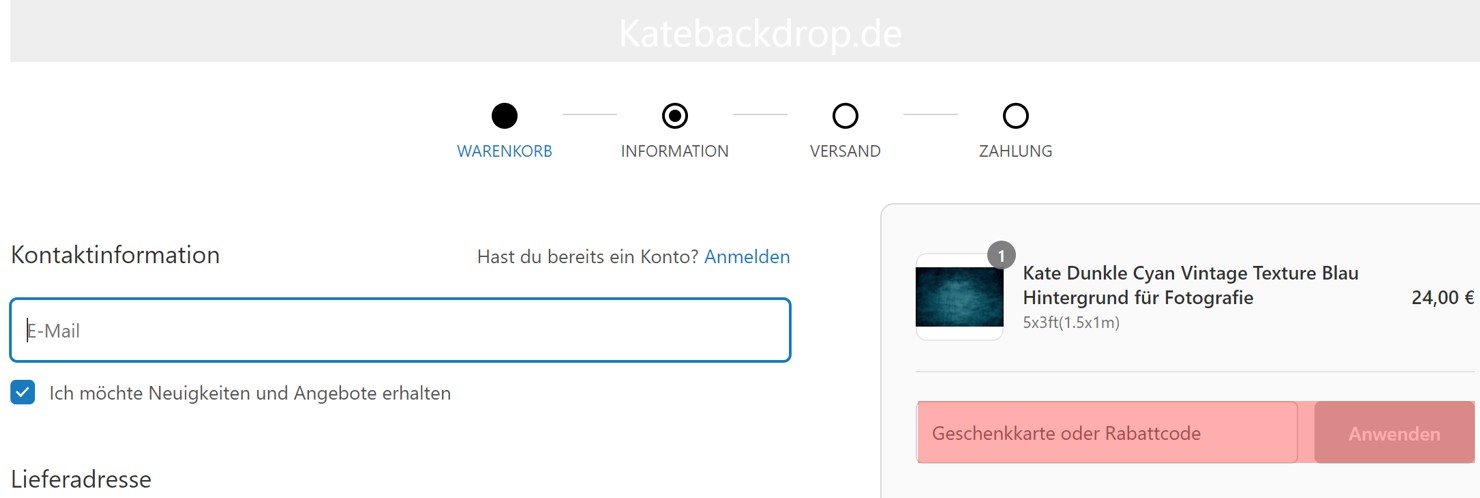 wie ist ein Kate Backdrop Gutscheincode einzulösen