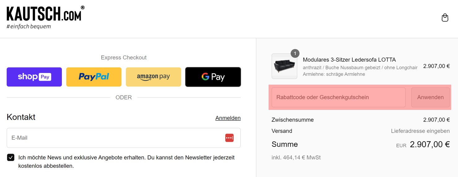 wie ist ein Kautsch Gutscheincode einzulösen