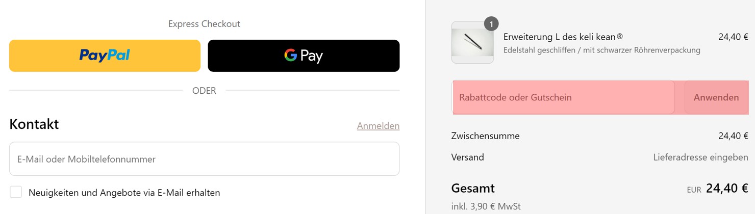 wie ist ein keli style Gutscheincode einzulösen