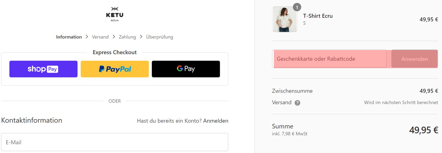 wie ist ein Ketu Fashion Gutscheincode einzulösen