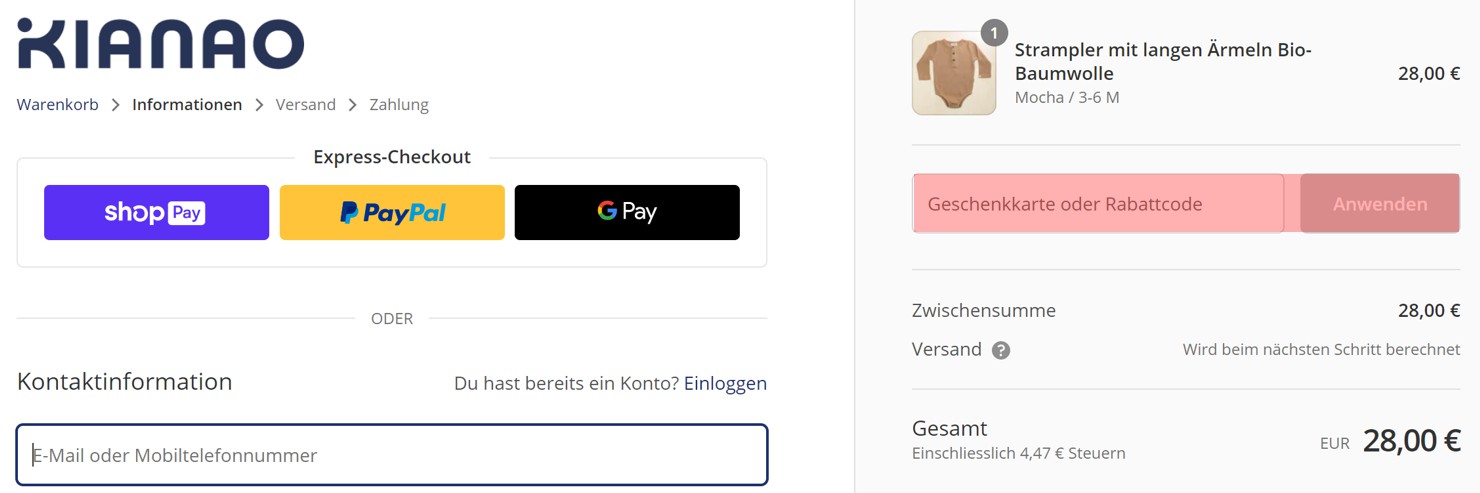 wie ist ein Kianao Gutscheincode einzulösen