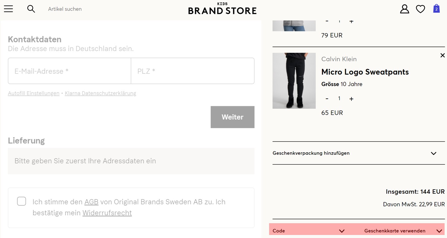 wie ist ein Kids Brand Store Gutscheincode einzulösen