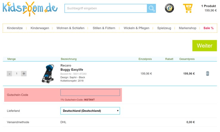 wo muss ein kidsroom Gutscheincode eingeloest werden