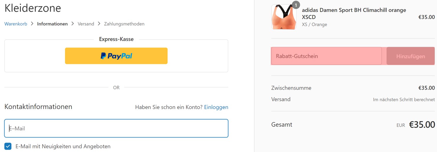 wie ist ein Kleiderzone Gutscheincode einzulösen