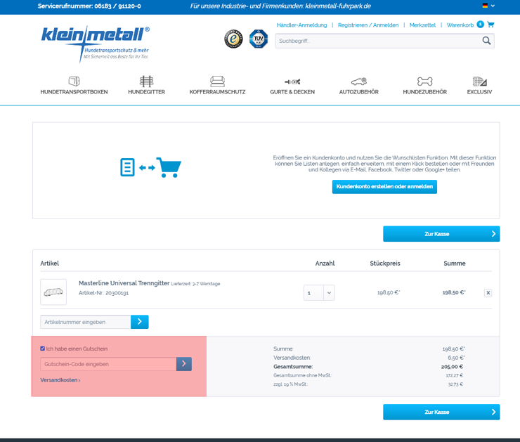 wie ist ein Kleinmetall Gutscheincode einzulösen