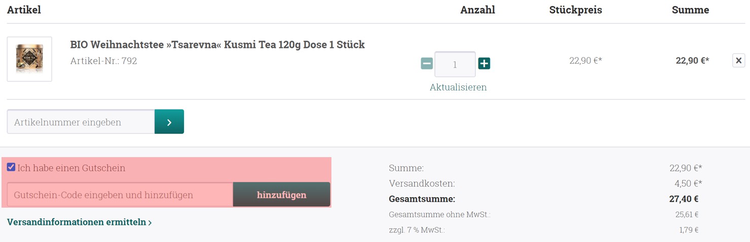 wie ist ein Kobu Tee Gutscheincode einzulösen