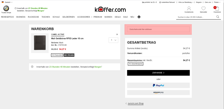 wie ist ein Koffer.com Gutscheincode einzulösen