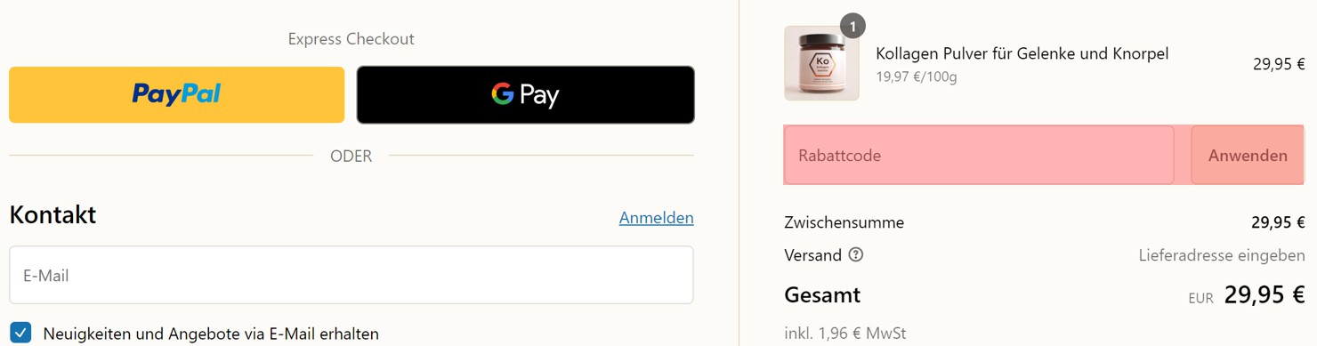 wie ist ein Kollagen Institut Gutscheincode einzulösen