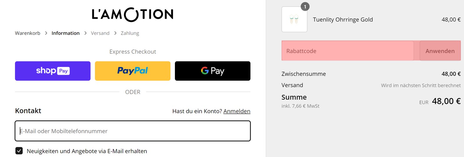 wie ist ein L`amotion Gutscheincode einzulösen