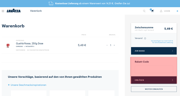 wie ist ein Lavazza Gutscheincode einzulösen