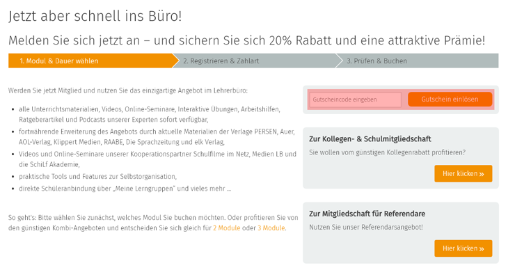 wie ist ein Lehrerbuero Gutscheincode einzulösen