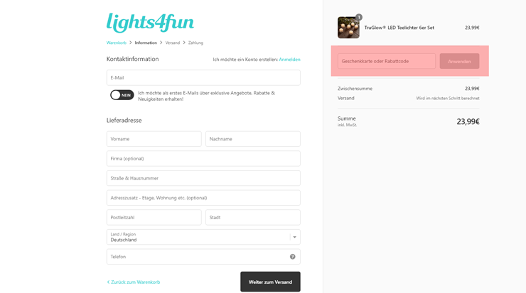 wie ist ein Lights4fun Gutscheincode einzulösen