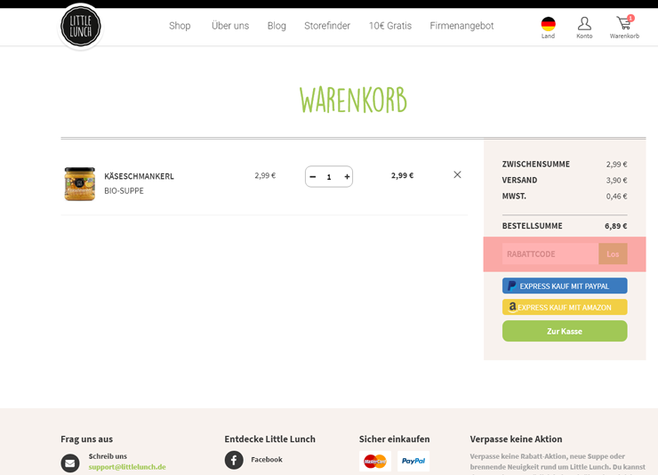 wie ist ein Little Lunch  Gutscheincode einzulösen