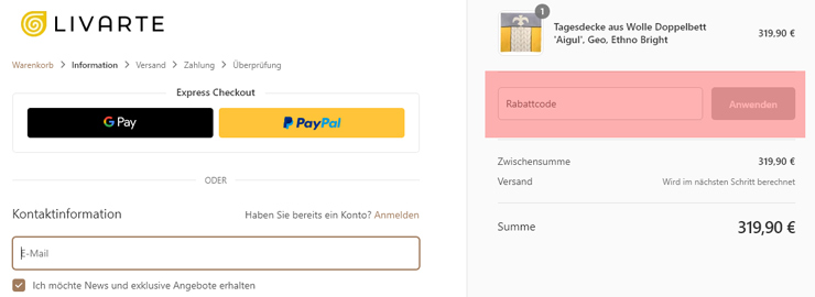 wie ist ein Livarte Gutscheincode einzulösen