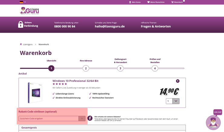 wie ist ein Lizenzguru Gutscheincode einzulösen