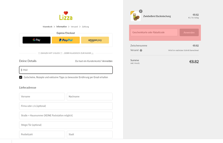 wie ist ein Lizza Gutscheincode einzulösen