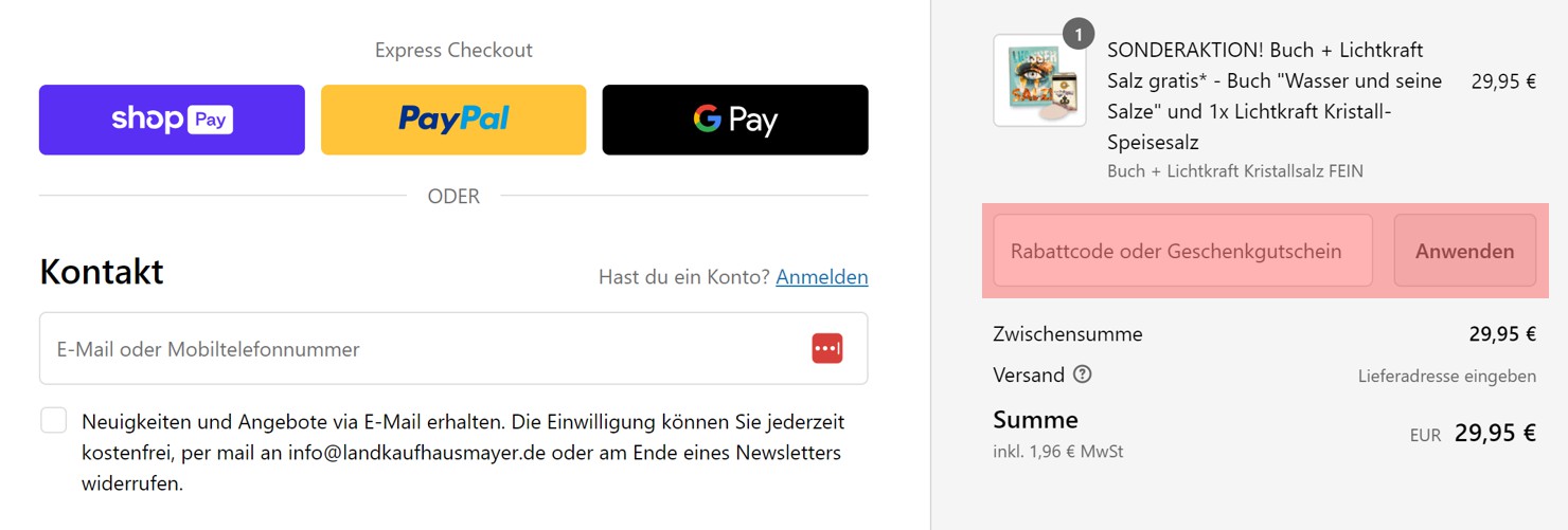 wie ist ein Landkaufhaus Mayer Gutscheincode einzulösen