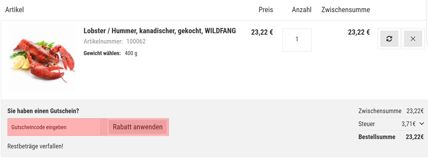 wie ist ein Lobsterking Gutscheincode einzulösen