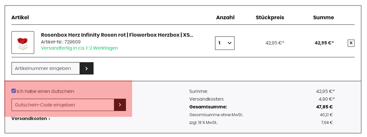 wie ist ein Love Flowerbox Gutscheincode einzulösen