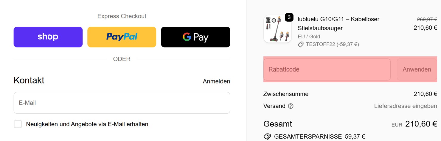 wie ist ein lubluelu  Gutscheincode einzulösen